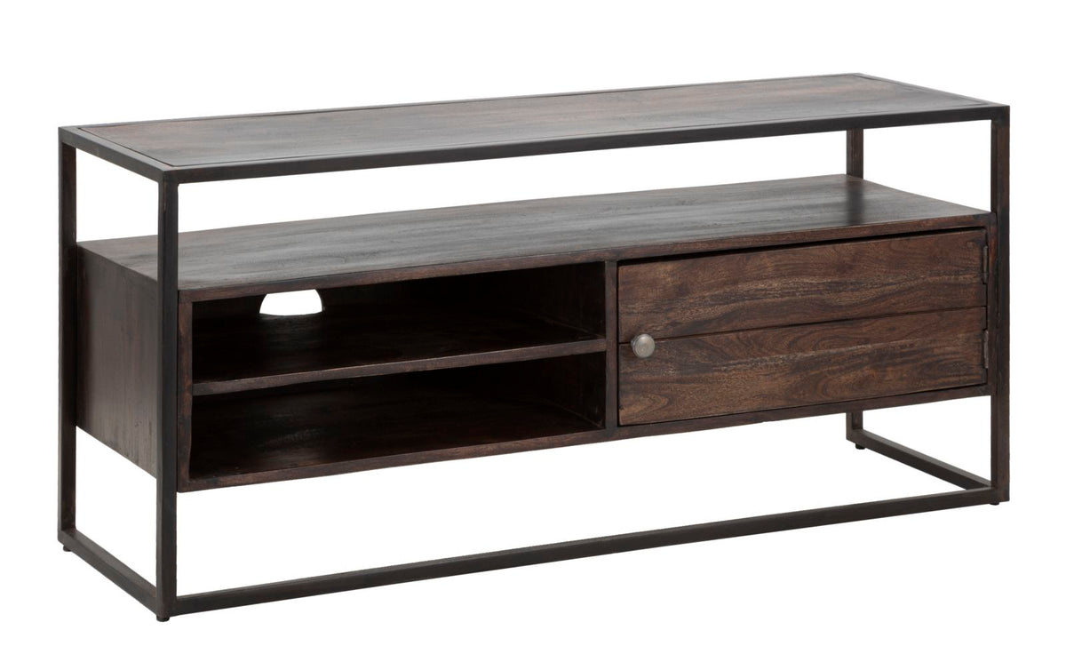 Meuble TV en bois d'Acacia Nilotica et métal Noir