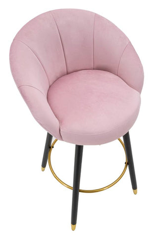 Tabouret de bar Velours Rose Prague pieds en bois et métal doré