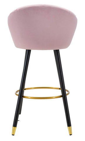 Tabouret de bar Velours Rose Prague pieds en bois et métal doré