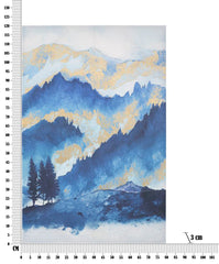 Impression toile design montagne cadre en bois nuances de bleu décorations dorées