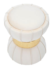 Tabouret rond Velours synthétique Crème bande dorée