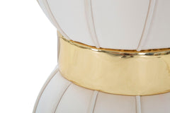 Tabouret rond Velours synthétique Crème bande dorée