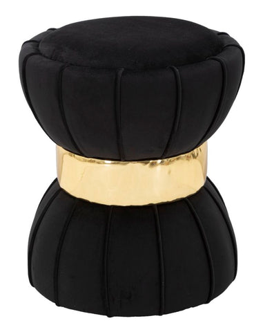 Taburete redondo de terciopelo negro con banda decorativa dorada