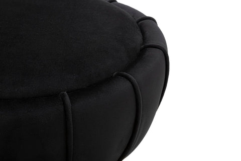 Taburete redondo de terciopelo negro con banda decorativa dorada