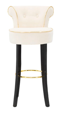 Tabouret de bar rond Luxy Velours Crème pieds métal doré
