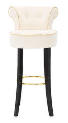 Tabouret de bar rond Luxy Velours Crème pieds métal doré