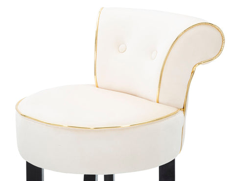 Tabouret de bar rond Luxy Velours Crème pieds métal doré