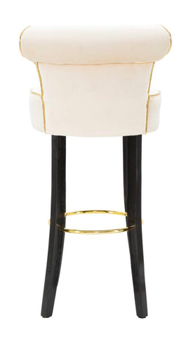 Tabouret de bar rond Luxy Velours Crème pieds métal doré