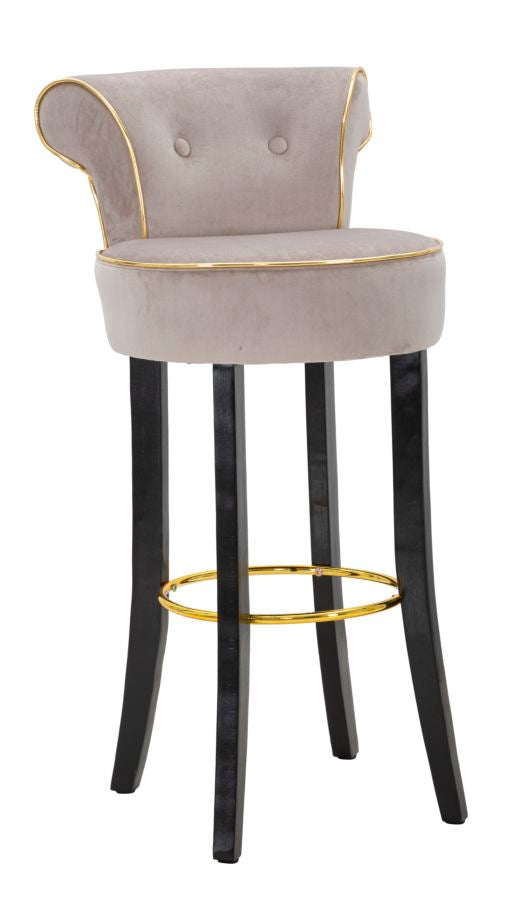 Taburete de bar redondo Luxy Terciopelo Sintético Gris patas de metal dorado