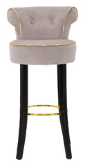 Tabouret de bar rond Luxy Velours Synthétique Gris pieds métal doré