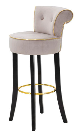 Taburete de bar redondo Luxy Terciopelo Sintético Gris patas de metal dorado