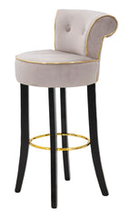 Tabouret de bar rond Luxy Velours Synthétique Gris pieds métal doré