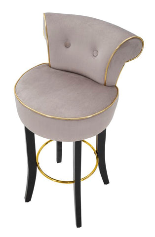 Taburete de bar redondo Luxy Terciopelo Sintético Gris patas de metal dorado
