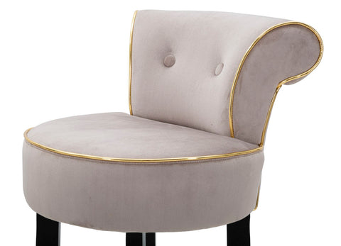 Taburete de bar redondo Luxy Terciopelo Sintético Gris patas de metal dorado