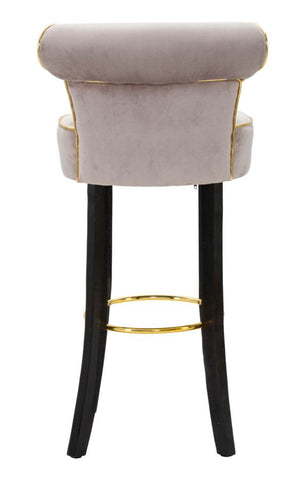 Taburete de bar redondo Luxy Terciopelo Sintético Gris patas de metal dorado