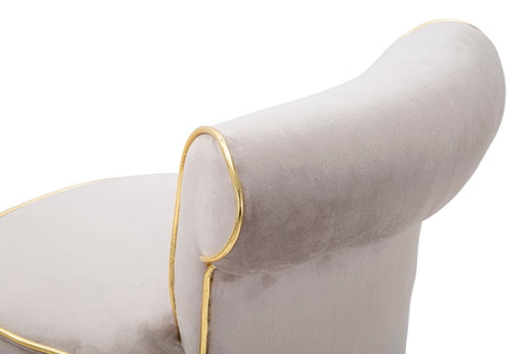 Taburete de bar redondo Luxy Terciopelo Sintético Gris patas de metal dorado