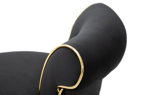 Tabouret de bar rond Luxy Velours Noir pieds métal doré