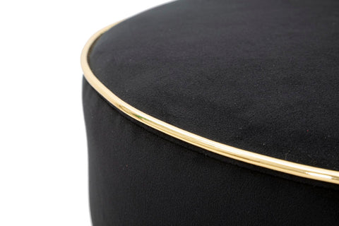 Tabouret de bar rond Luxy Velours Noir pieds métal doré