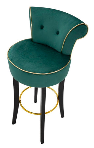 Tabouret de bar rond Luxy Velours Crème et métal doré
