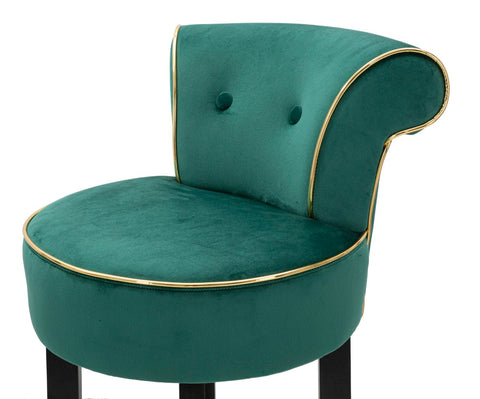 Tabouret de bar rond Luxy Velours Crème et métal doré