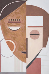 Peinture murale visage abstrait faite à la main cadre en bois couleurs chaudes