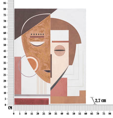Peinture murale visage abstrait faite à la main cadre en bois couleurs chaudes