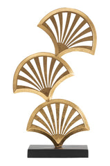 Sculpture triple feuilles métal doré base noire
