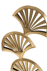 Sculpture triple feuilles métal doré base noire