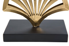 Sculpture triple feuilles métal doré base noire