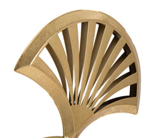 Sculpture triple feuilles métal doré base noire