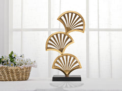 Sculpture triple feuilles métal doré base noire