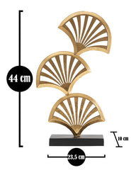 Sculpture triple feuilles métal doré base noire
