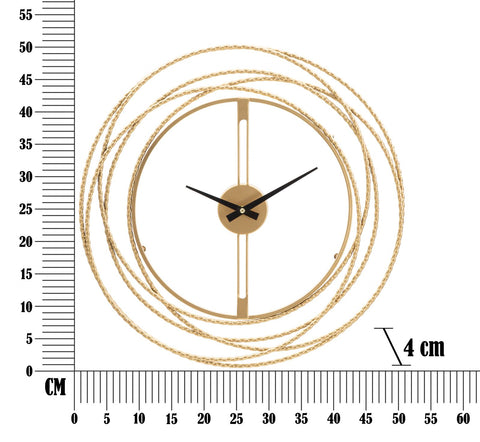 Horloge murale métal doré cadre cercles entrecroisés