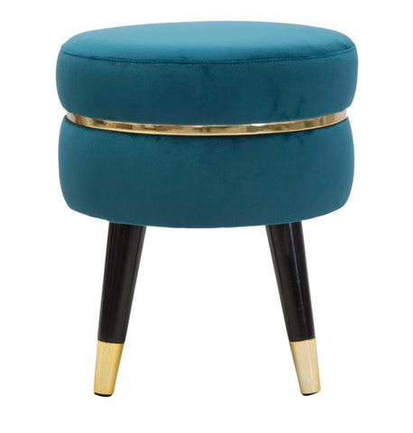 Taburete Teal Terciopelo Azul Verdoso patas Negras y detalles dorados