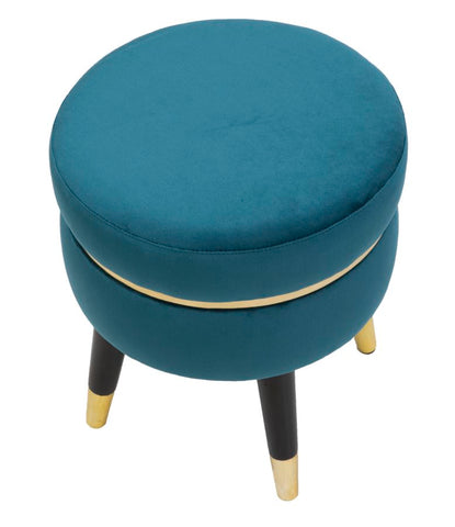 Taburete Teal Terciopelo Azul Verdoso patas Negras y detalles dorados