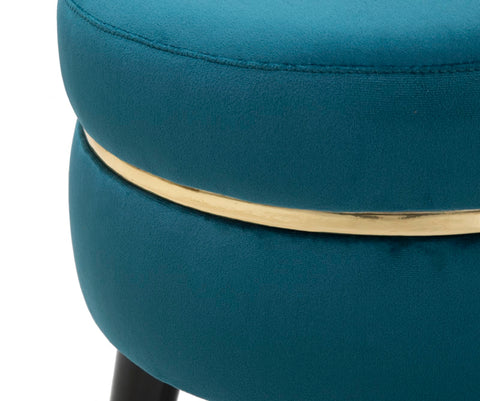 Taburete Teal Terciopelo Azul Verdoso patas Negras y detalles dorados