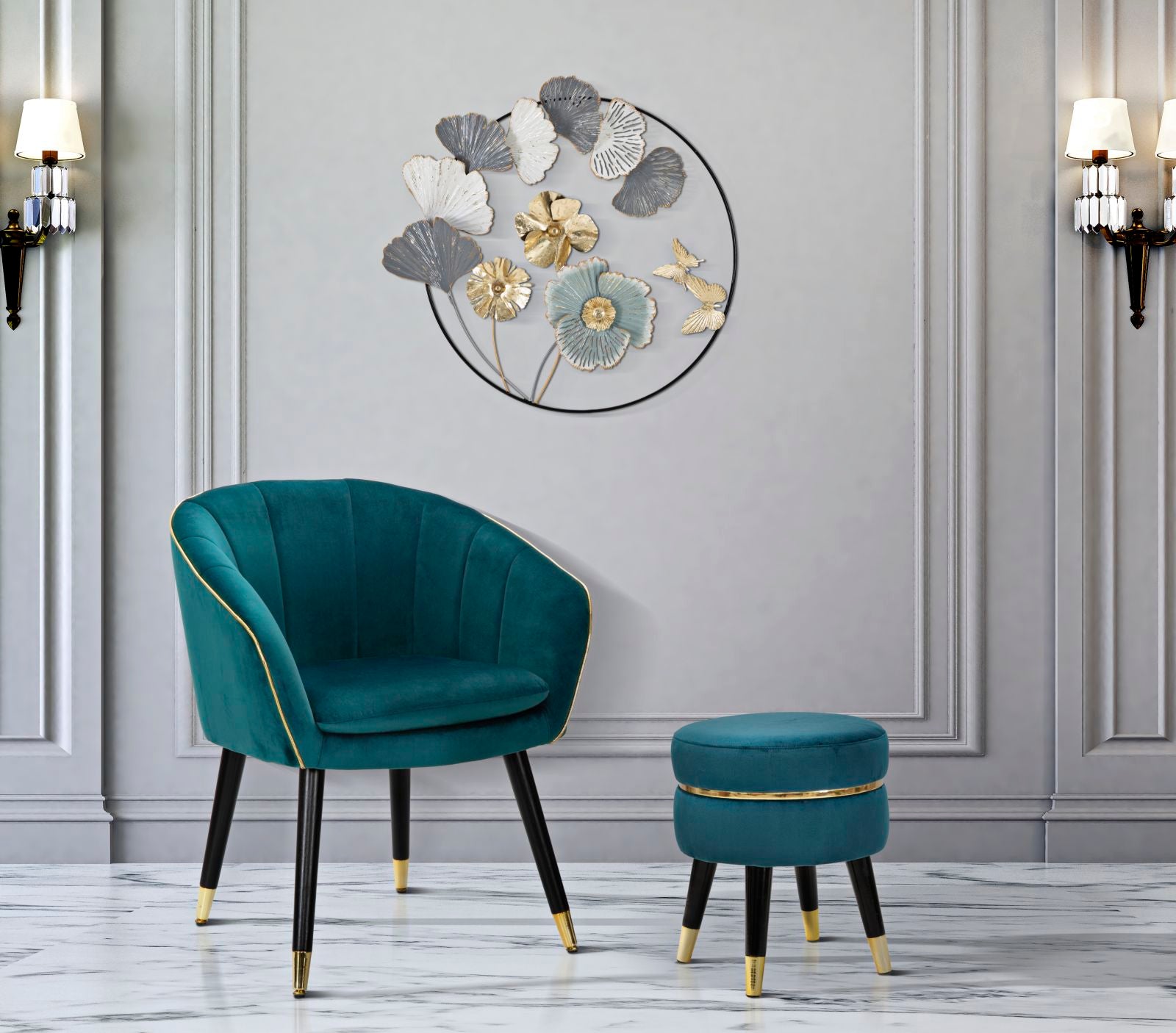 STOOL PARIS TEAL/GOLD CM Ø 35X40,5