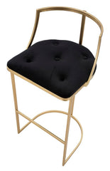 Tabouret de bar Istanbul Velours synthétique Noir métal doré