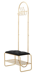 Banc avec porte-manteau intégré en métal doré et velours noir