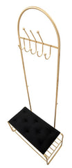 Banc avec porte-manteau intégré en métal doré et velours noir