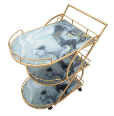 Chariot de service en métal doré et verre marbré