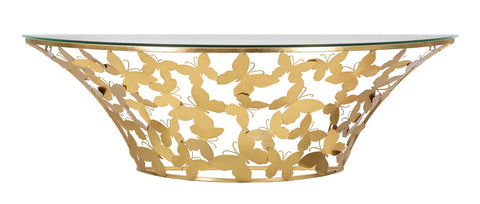 Consola de pared semicircular Mariposas Metal Dorado y Cristal