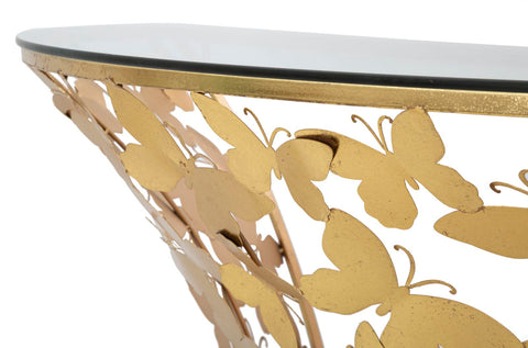 Consola de pared semicircular Mariposas Metal Dorado y Cristal