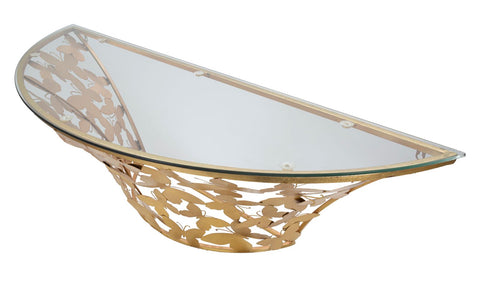 Consola de pared semicircular Mariposas Metal Dorado y Cristal