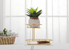 Plateau 2 niveaux en métal doré et verre miroir