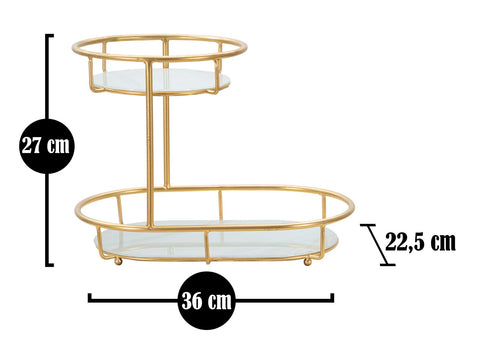 Plateau 2 niveaux en métal doré et verre miroir