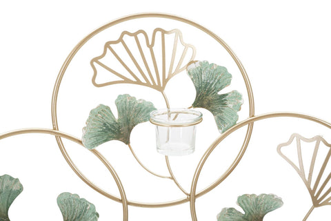 Panneau décoratif 3D porte-bougies géométrique en verre et décorations feuilles
