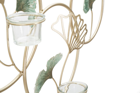 Panneau décoratif 3D porte-bougies géométrique en verre et décorations feuilles