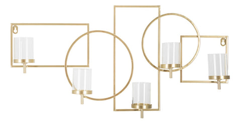 Porte-bougie mural géométrique en métal doré avec 5 porte-bougies en verre
