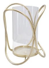 Porte-bougie géométrique métal doré et verre transparent
